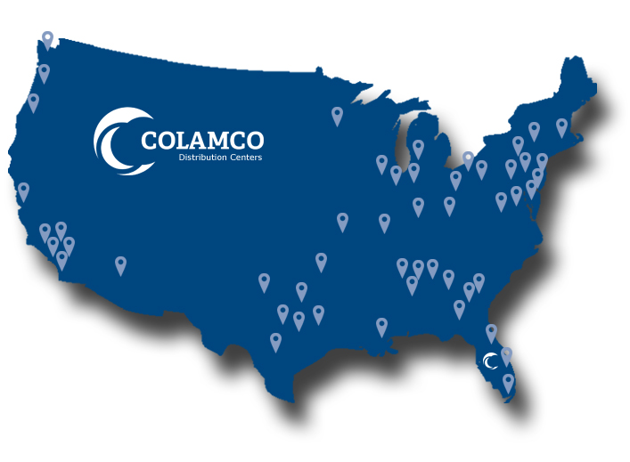 Map of COLAMCO distribution centers across the United States
